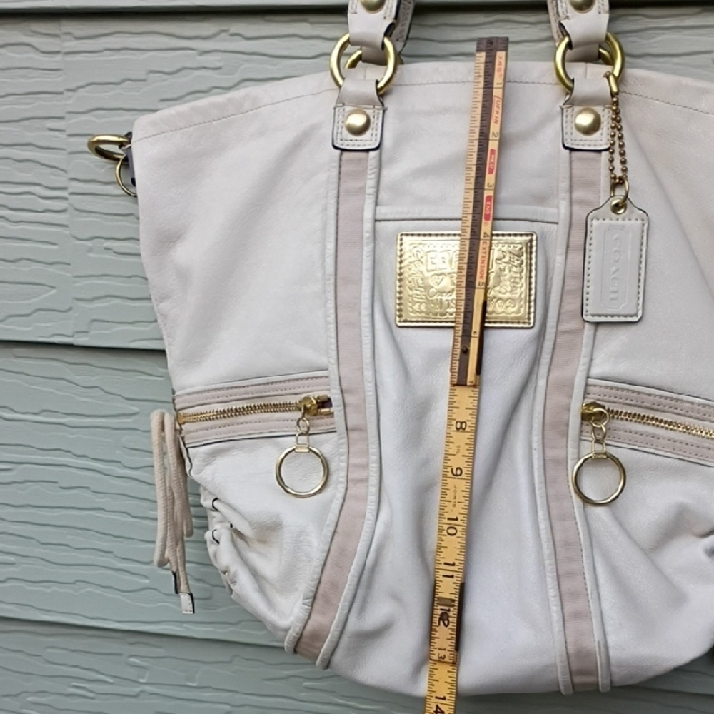 Coach Poppy White Leather Bag Tote 1456 Double Straps Gold Poppy Logo - Picture 13 of 17